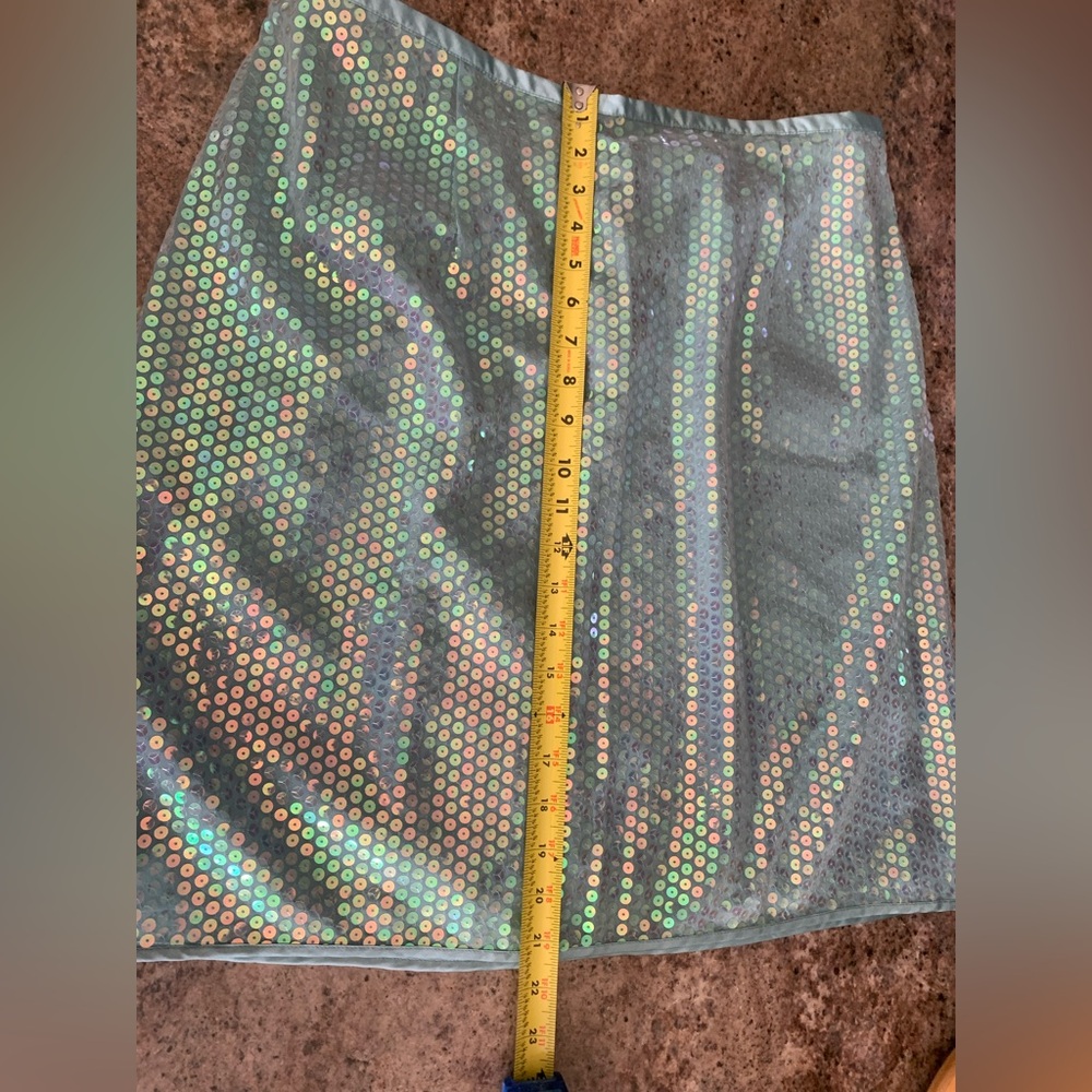 Vintage Mint Green Iridescent Sequin Knee Skirt Venezia Mermaid Vibe Aqua Sheen - Picture 7 of 12